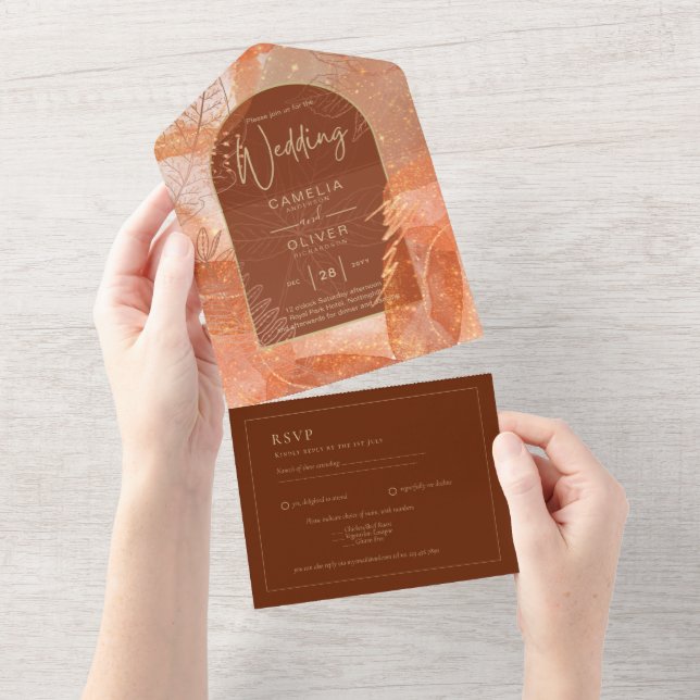 LeahG Terracotta Guld hösten FALL Wedding Inbjudan (Tearaway)