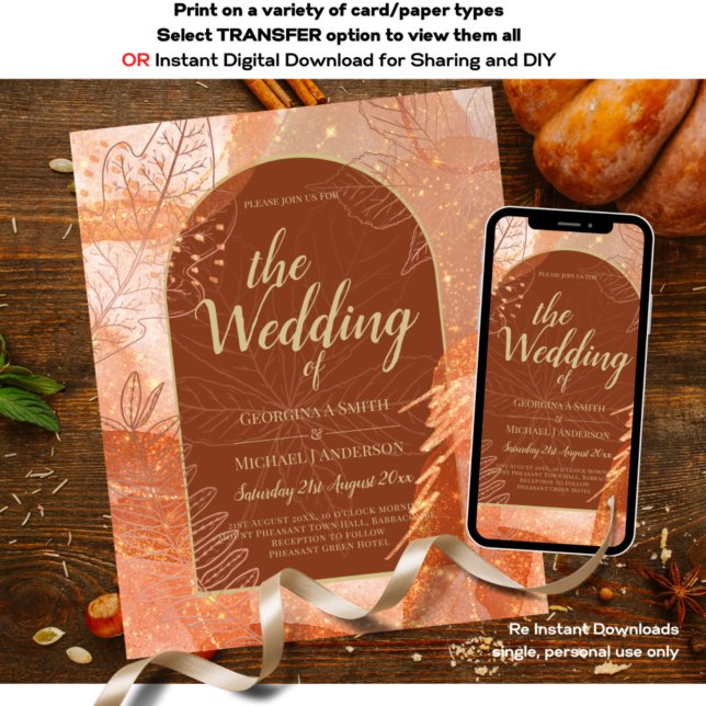 LeahG Terracotta Guld hösten FALL Wedding Inbjudan Flygblad (Skapare uppladdad)