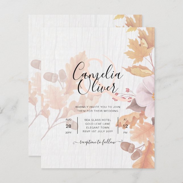 LeahG Terracotta Höst löv bröllopsinbjudan (Fram/baksida)
