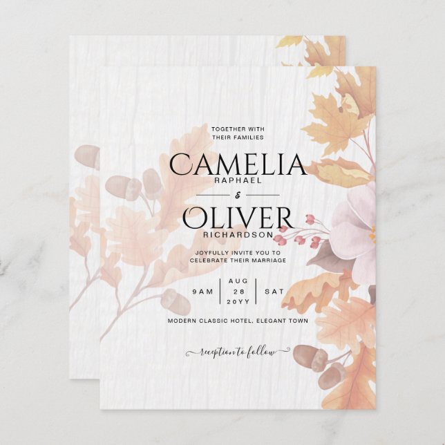 LeahG Terrakotta Höstlöv Bröllopsinbjudan (Fram/baksida)