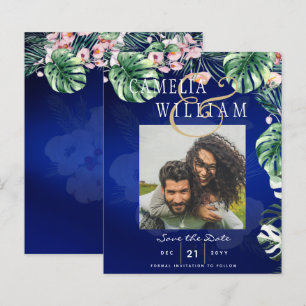 LeahG Tropical Blue Grönt Rosa Blommigt Bröllop