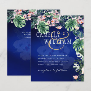 LeahG Tropical Blue Grönt Rosa Blommigt Bröllop