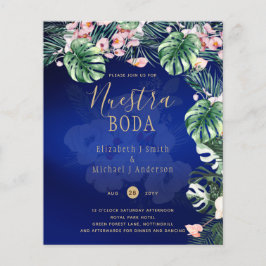 LeahG Tropical Blue Grönt Rosa Blommigt Bröllop Flygblad