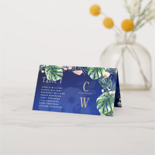 LeahG Tropical Blue Grönt Rosa Blommigt Bröllop Placeringskort