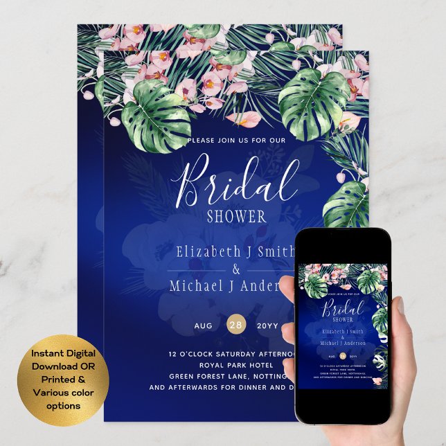 LeahG Tropical Blue Rosa Blommigt MÖHIPPA Inbjudningar (Skapare uppladdad)