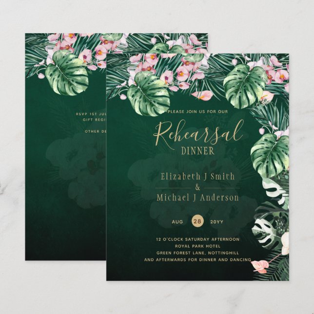 LeahG Tropical Grönt Rosa Blommigt Löv Bröllop (Fram/baksida)