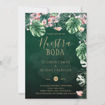 LeahG Tropical Grönt Rosa Blommigt Löv Bröllop