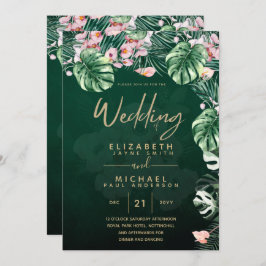 LeahG Tropical Grönt Rosa Blommigt Löv Bröllop Inbjudningar