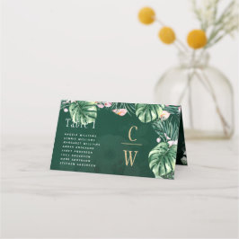 LeahG Tropical Grönt Rosa Botanical Bröllop Placeringskort
