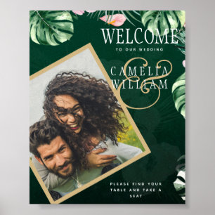 LeahG Tropical Grönt Rosa Botanical Bröllop Poster