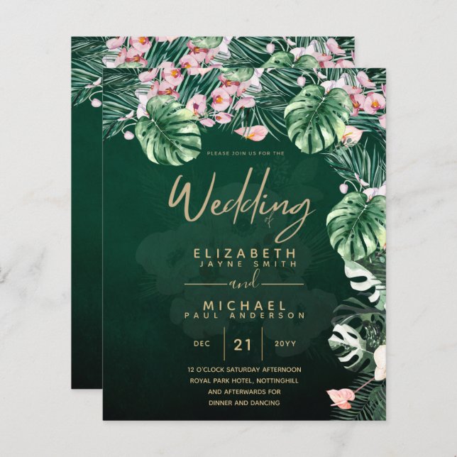 LeahG Tropisk Grön Rosa Blommig Löv Bröllop (Fram/baksida)