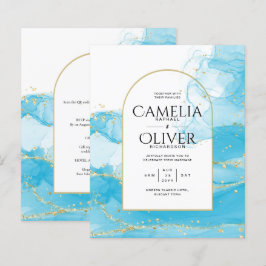 LeahG Turcouise Guld Aqua Blue Wedding INVITE