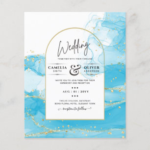 LeahG Turcouise Guld Aqua Blue Wedding INVITE