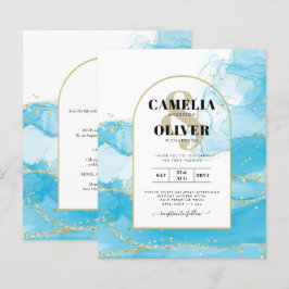 LeahG Turcouise Guld Aqua Blue Wedding INVITE