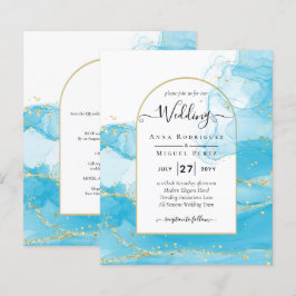 LeahG Turcouise Guld Aqua Blue Wedding INVITE