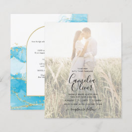 LeahG Turcouise Guld Aqua Blue Wedding INVITE