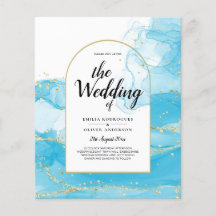 LeahG Turcouise Guld Aqua Blue Wedding INVITE