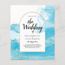 LeahG Turcouise Guld Aqua Blue Wedding INVITE Flygblad