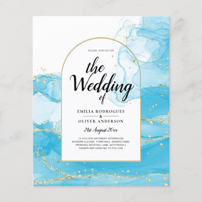 LeahG Turcouise Guld Aqua Blue Wedding INVITE Flygblad (Framsidan)