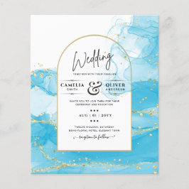 LeahG Turcouise Guld Aqua Blue Wedding INVITE Flygblad