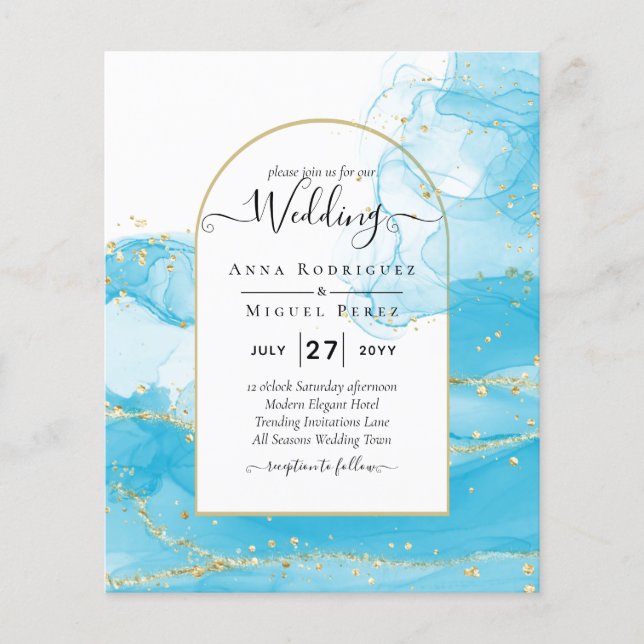 LeahG Turcouise Guld Aqua Blue Wedding INVITE Flygblad (Framsidan)