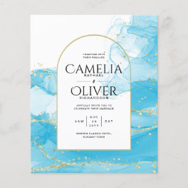 LeahG Turcouise Guld Aqua Blue Wedding INVITE Flygblad