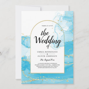 LeahG Turcouise Guld Aqua Blue Wedding INVITE Inbjudningar