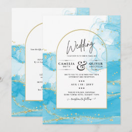 LeahG Turcouise Guld Aqua Blue Wedding INVITE Inbjudningar