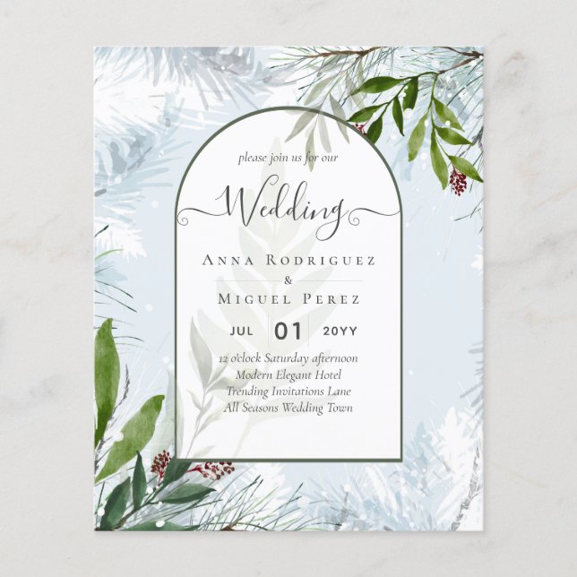 LeahG Winter Wedding Aqua Blue Grönt INBJUDAN Flygblad (Framsidan)