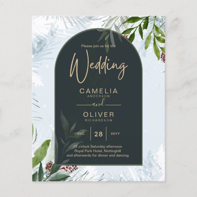 LeahG Winter Wedding Aqua Blue Grönt INBJUDAN Flygblad (Framsidan)