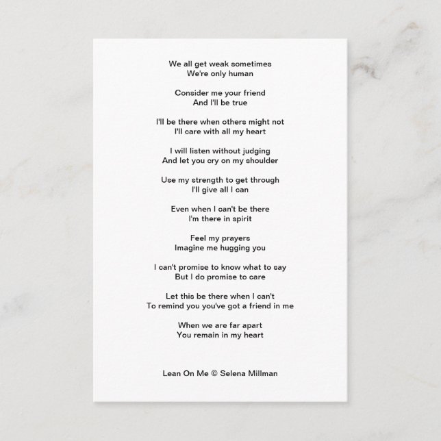 "Lean on Me" Dikt Tilläggskort (Framsida)