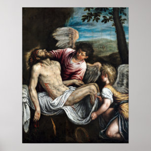 Leandro Bassano den döda Kristus med änglar Poster