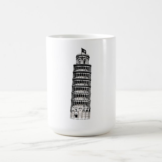 Leaning Tower of Pisa Line Art Illustration Kaffemugg (Center)