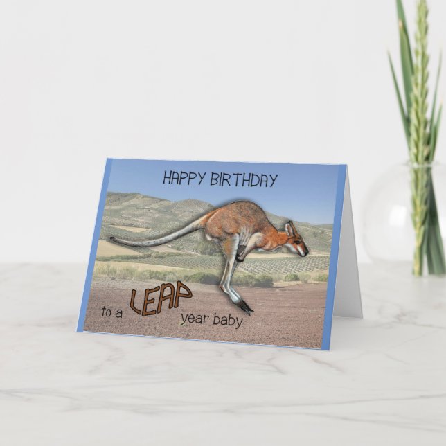 LEAP-ÅRET Birthday, Humor, Art of Leaping KANGAROO Helgkort (Framsida)