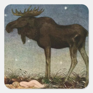 "Leap Finds the Sleeping Princess" av John Bauer Fyrkantigt Klistermärke