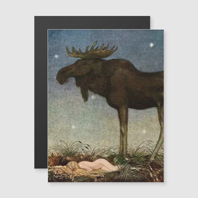 "Leap Finds the Sleeping Princess" av John Bauer Magnetisk Inbjudningskort (Fram/baksida)