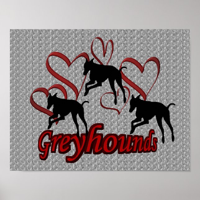 Leapande greyhound och röda hjärtan poster (Framsidan)
