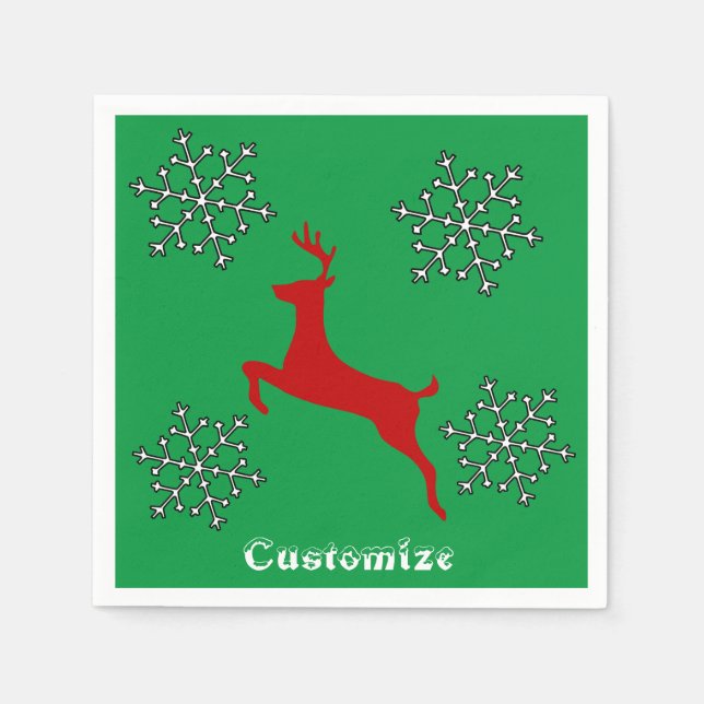 Leaped Red Hjort Snöflingor Thunder_Cove Pappersservett (Framsidan)