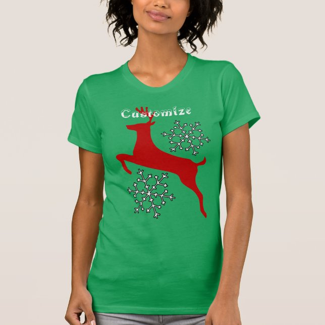 Leaped Red Hjort Snöflingor Thunder_Cove T Shirt (Framsida)