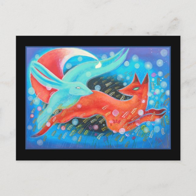 Leaping Animals, Fox och Hare. Vykort (Framsida)