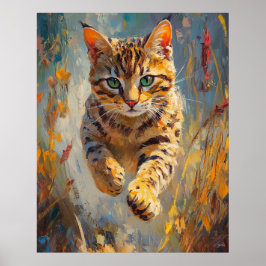  Leaping Bengal Cat Art Poster