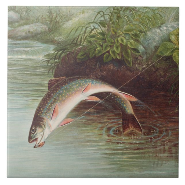 Leaping Brook Trout av Samuel Kilbourne (1874) Kakelplatta (Framsidan)