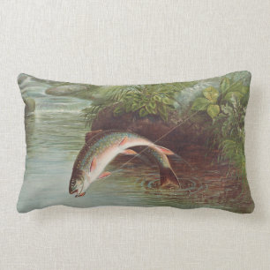 Leaping Brook Trout av Samuel Kilbourne (1874) Lumbarkudde