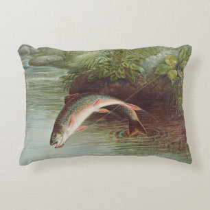 Leaping Brook Trout av Samuel Kilbourne (1874)  Prydnadskudde