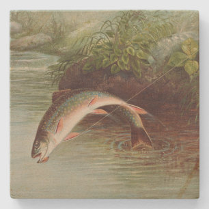 Leaping Brook Trout av Samuel Kilbourne (1874) Stenunderlägg