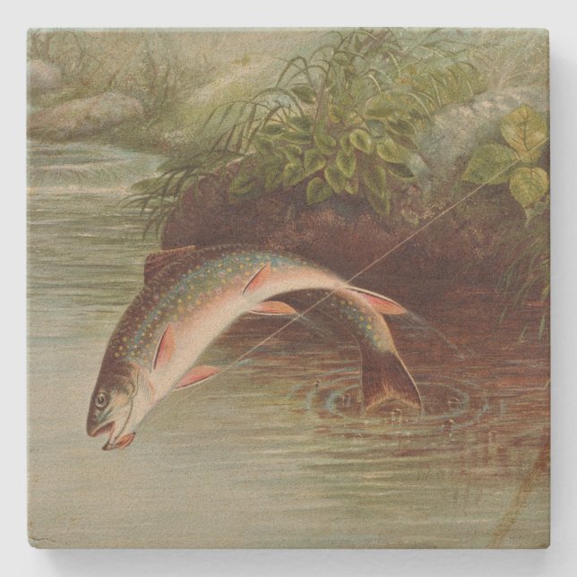 Leaping Brook Trout av Samuel Kilbourne (1874) Stenunderlägg (Framsidan)