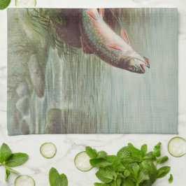 Leaping Brook Trout by S.A. Kilbourne Vintage Fish Kökshandduk