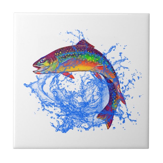 Leaping Brook Trout Kakelplatta (Framsidan)