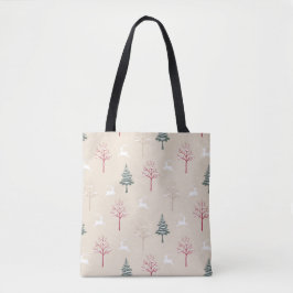 Leaping Deer & Snowy Trees Christmas Tote Bag Tygkasse