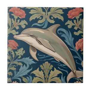 Leaping Dolphin William Morris stil Lämnat vänd mo Kakelplatta